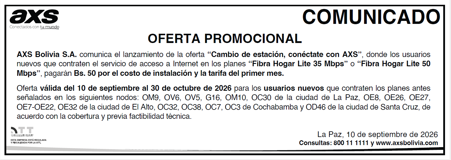 COMUNICADO LANZAMIENTO DE LA OFERTA"CAMBIO DE ESTACIÓN, CONÉCTATE CON AXS"